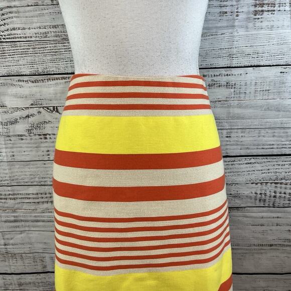 Ann Taylor Skirt size 6 Yellow Orange Tan Striped Tweed Straight Knee Casual - Picture 2 of 7